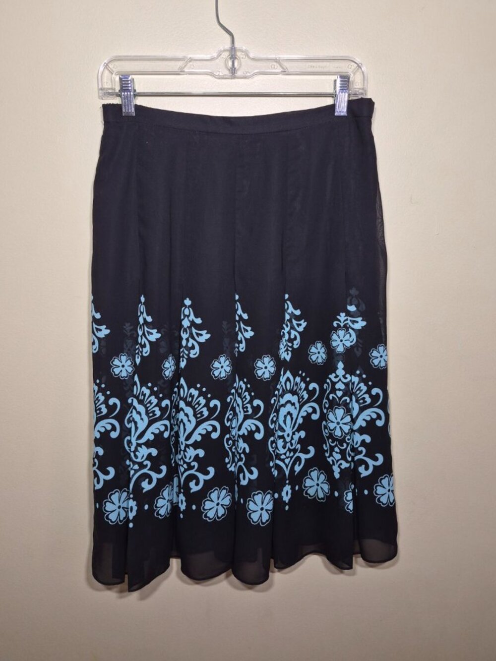 Studio I Black & Aqua Floral Chiffon Midi Skirt - Size 8 (NWT Without Tags) - Picture 2 of 7